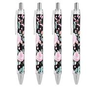 RTFGHJS Cute Pink Rose Mix Leopard Ballpoint Pens Retractable Ball Point Pens Smooth 0.5mm Medium Writing Pen Black Ink Pen for Men Women 4 PCS