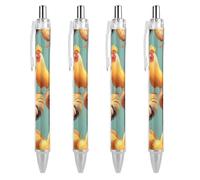 RTFGHJS Cute Rooster Chickens Ballpoint Pens Retractable Ball Point Pens Smooth 0.5mm Medium Writing Pen Black Ink Pen for Men Women 4 PCS