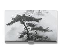 RTFGHJS Dark Road to Mountains Business Card Holder, Metal Slim Name Card Case, Pocket Cards Holder for Women Or Men, Name Cards Booklet for Professionals, Executives, Foggy Mountain Pine Tree, One