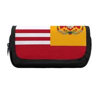 RTFGHJS Double Layer Pencil Case with Front Pocket - American Spain Flag Large Capacity Pen Organizer Aesthetic Holder Box Storage Bag for Office Supplies, Art Pencils, Makeup Brushes