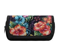 RTFGHJS Double Layer Pencil Case with Front Pocket - Beautiful Hibiscus Flower Large Capacity Pen Organizer Aesthetic Holder Box Storage Bag for Office Supplies, Art Pencils, Makeup Brushes