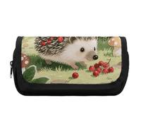 RTFGHJS Double Layer Pencil Case with Front Pocket - Berry - Collecting Hedgehog Large Capacity Pen Organizer Aesthetic Holder Box Storage Bag for Office Supplies, Art Pencils, Makeup Brushes