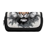 RTFGHJS Double Layer Pencil Case with Front Pocket - Black And White Doodle Tiger Large Capacity Pen Organizer Aesthetic Holder Box Storage Bag for Office Supplies, Art Pencils, Makeup Brushes