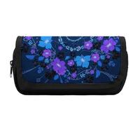RTFGHJS Double Layer Pencil Case with Front Pocket - Blue - Purple - Black Floral Large Capacity Pen Organizer Aesthetic Holder Box Storage Bag for Office Supplies, Art Pencils, Makeup Brushes