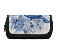RTFGHJS Double Layer Pencil Case with Front Pocket - Bluebird And Flowers Large Capacity Pen Organizer Aesthetic Holder Box Storage Bag for Office Supplies, Art Pencils, Makeup Brushes