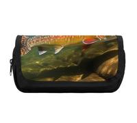 RTFGHJS Double Layer Pencil Case with Front Pocket - Brook Trout Fly Fishing Large Capacity Pen Organizer Aesthetic Holder Box Storage Bag for Office Supplies, Art Pencils, Makeup Brushes