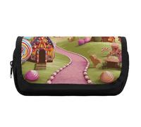 RTFGHJS Double Layer Pencil Case with Front Pocket - Candy Land Large Capacity Pen Organizer Aesthetic Holder Box Storage Bag for Office Supplies, Art Pencils, Makeup Brushes