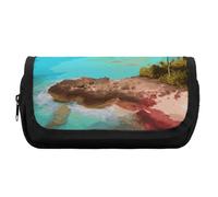 RTFGHJS Double Layer Pencil Case with Front Pocket - Caribbean Scenery Large Capacity Pen Organizer Aesthetic Holder Box Storage Bag for Office Supplies, Art Pencils, Makeup Brushes