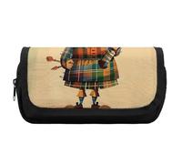 RTFGHJS Double Layer Pencil Case with Front Pocket - Cartoon Scottish Bagpipe Large Capacity Pen Organizer Aesthetic Holder Box Storage Bag for Office Supplies, Art Pencils, Makeup Brushes