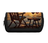 RTFGHJS Double Layer Pencil Case with Front Pocket - Chair And Wine at Sunset Lake Large Capacity Pen Organizer Aesthetic Holder Box Storage Bag for Office Supplies, Art Pencils, Makeup Brushes