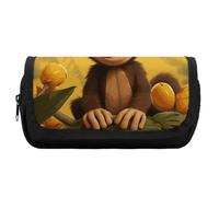 RTFGHJS Double Layer Pencil Case with Front Pocket - Cute Funny Animal Monkey Banana Large Capacity Pen Organizer Aesthetic Holder Box Storage Bag for Office Supplies, Art Pencils, Makeup Brushes