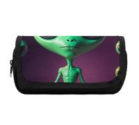 RTFGHJS Double Layer Pencil Case with Front Pocket - Cute Green Alien Large Capacity Pen Organizer Aesthetic Holder Box Storage Bag for Office Supplies, Art Pencils, Makeup Brushes