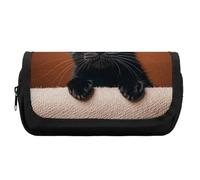 RTFGHJS Double Layer Pencil Case with Front Pocket - Cute Peeping Black Cat Large Capacity Pen Organizer Aesthetic Holder Box Storage Bag for Office Supplies, Art Pencils, Makeup Brushes
