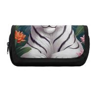 RTFGHJS Double Layer Pencil Case with Front Pocket - Cute White Tiger Large Capacity Pen Organizer Aesthetic Holder Box Storage Bag for Office Supplies, Art Pencils, Makeup Brushes