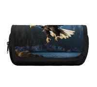 RTFGHJS Double Layer Pencil Case with Front Pocket - Eagle at Hunting Large Capacity Pen Organizer Aesthetic Holder Box Storage Bag for Office Supplies, Art Pencils, Makeup Brushes