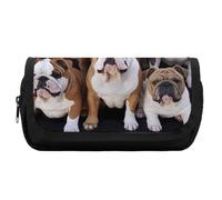 RTFGHJS Double Layer Pencil Case with Front Pocket - English Bulldogs Large Capacity Pen Organizer Aesthetic Holder Box Storage Bag for Office Supplies, Art Pencils, Makeup Brushes