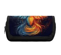 RTFGHJS Double Layer Pencil Case with Front Pocket - Fire And Water Phoenix Large Capacity Pen Organizer Aesthetic Holder Box Storage Bag for Office Supplies, Art Pencils, Makeup Brushes