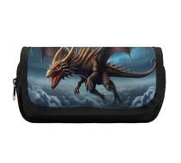RTFGHJS Double Layer Pencil Case with Front Pocket - Flying Dragon Large Capacity Pen Organizer Aesthetic Holder Box Storage Bag for Office Supplies, Art Pencils, Makeup Brushes