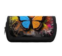 RTFGHJS Double Layer Pencil Case with Front Pocket - Graffiti Butterfly Large Capacity Pen Organizer Aesthetic Holder Box Storage Bag for Office Supplies, Art Pencils, Makeup Brushes
