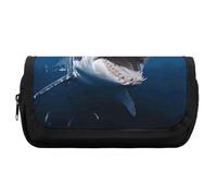 RTFGHJS Double Layer Pencil Case with Front Pocket - Great White Shark Opens Mouth Large Capacity Pen Organizer Aesthetic Holder Box Storage Bag for Office Supplies, Art Pencils, Makeup Brushes