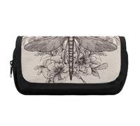 RTFGHJS Double Layer Pencil Case with Front Pocket - Hand Drawn Floral Dragonfly Large Capacity Pen Organizer Aesthetic Holder Box Storage Bag for Office Supplies, Art Pencils, Makeup Brushes