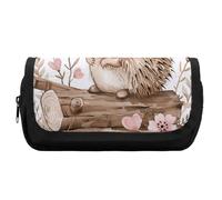RTFGHJS Double Layer Pencil Case with Front Pocket - Hedgehog Sitting on Top Large Capacity Pen Organizer Aesthetic Holder Box Storage Bag for Office Supplies, Art Pencils, Makeup Brushes