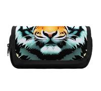 RTFGHJS Double Layer Pencil Case with Front Pocket - Little Fat Tiger Head Large Capacity Pen Organizer Aesthetic Holder Box Storage Bag for Office Supplies, Art Pencils, Makeup Brushes