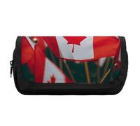 RTFGHJS Double Layer Pencil Case with Front Pocket - Many Small Canadian Flags Large Capacity Pen Organizer Aesthetic Holder Box Storage Bag for Office Supplies, Art Pencils, Makeup Brushes