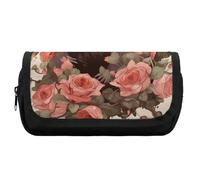 RTFGHJS Double Layer Pencil Case with Front Pocket - Opossum And Roses Large Capacity Pen Organizer Aesthetic Holder Box Storage Bag for Office Supplies, Art Pencils, Makeup Brushes