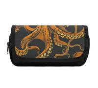 RTFGHJS Double Layer Pencil Case with Front Pocket - Orange Octopus Pattern Large Capacity Pen Organizer Aesthetic Holder Box Storage Bag for Office Supplies, Art Pencils, Makeup Brushes
