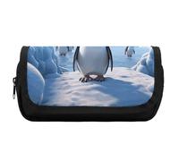 RTFGHJS Double Layer Pencil Case with Front Pocket - Penguin Antarctica Ice Large Capacity Pen Organizer Aesthetic Holder Box Storage Bag for Office Supplies, Art Pencils, Makeup Brushes