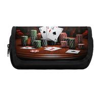 RTFGHJS Double Layer Pencil Case with Front Pocket - Poker Tournament Large Capacity Pen Organizer Aesthetic Holder Box Storage Bag for Office Supplies, Art Pencils, Makeup Brushes