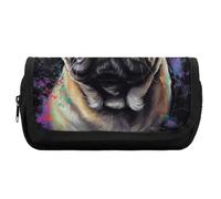 RTFGHJS Double Layer Pencil Case with Front Pocket - Portrait Of Pug Large Capacity Pen Organizer Aesthetic Holder Box Storage Bag for Office Supplies, Art Pencils, Makeup Brushes