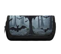 RTFGHJS Double Layer Pencil Case with Front Pocket - Purple Black Goth Spooky Bat Large Capacity Pen Organizer Aesthetic Holder Box Storage Bag for Office Supplies, Art Pencils, Makeup Brushes