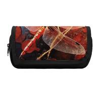 RTFGHJS Double Layer Pencil Case with Front Pocket - Red Dragonfly Large Capacity Pen Organizer Aesthetic Holder Box Storage Bag for Office Supplies, Art Pencils, Makeup Brushes