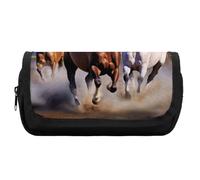 RTFGHJS Double Layer Pencil Case with Front Pocket - Running Horses Large Capacity Pen Organizer Aesthetic Holder Box Storage Bag for Office Supplies, Art Pencils, Makeup Brushes