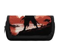 RTFGHJS Double Layer Pencil Case with Front Pocket - Samurai Large Capacity Pen Organizer Aesthetic Holder Box Storage Bag for Office Supplies, Art Pencils, Makeup Brushes