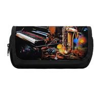 RTFGHJS Double Layer Pencil Case with Front Pocket - Saxophone And Piano Large Capacity Pen Organizer Aesthetic Holder Box Storage Bag for Office Supplies, Art Pencils, Makeup Brushes