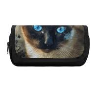 RTFGHJS Double Layer Pencil Case with Front Pocket - Siamese Cat Art Large Capacity Pen Organizer Aesthetic Holder Box Storage Bag for Office Supplies, Art Pencils, Makeup Brushes
