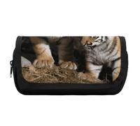 RTFGHJS Double Layer Pencil Case with Front Pocket - Siberian Tiger Large Capacity Pen Organizer Aesthetic Holder Box Storage Bag for Office Supplies, Art Pencils, Makeup Brushes
