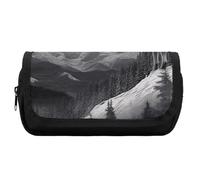 RTFGHJS Double Layer Pencil Case with Front Pocket - Snow Mountain Lone Wolf Large Capacity Pen Organizer Aesthetic Holder Box Storage Bag for Office Supplies, Art Pencils, Makeup Brushes