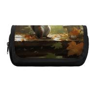 RTFGHJS Double Layer Pencil Case with Front Pocket - Squirrel Eats Nuts Large Capacity Pen Organizer Aesthetic Holder Box Storage Bag for Office Supplies, Art Pencils, Makeup Brushes