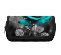 RTFGHJS Double Layer Pencil Case with Front Pocket - Teal Grey Rose Large Capacity Pen Organizer Aesthetic Holder Box Storage Bag for Office Supplies, Art Pencils, Makeup Brushes