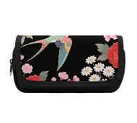 RTFGHJS Double Layer Pencil Case with Front Pocket - Two Colorful Flying Birds Large Capacity Pen Organizer Aesthetic Holder Box Storage Bag for Office Supplies, Art Pencils, Makeup Brushes