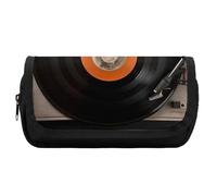 RTFGHJS Double Layer Pencil Case with Front Pocket - Vintage Vinyl Record Large Capacity Pen Organizer Aesthetic Holder Box Storage Bag for Office Supplies, Art Pencils, Makeup Brushes