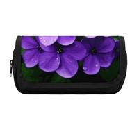 RTFGHJS Double Layer Pencil Case with Front Pocket - Violet Flower Large Capacity Pen Organizer Aesthetic Holder Box Storage Bag for Office Supplies, Art Pencils, Makeup Brushes