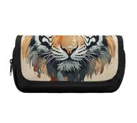 RTFGHJS Double Layer Pencil Case with Front Pocket - Year of The Tiger Tiger Face Large Capacity Pen Organizer Aesthetic Holder Box Storage Bag for Office Supplies, Art Pencils, Makeup Brushes