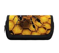 RTFGHJS Double Layer Pencil Case with Front Pocket - Yellow Honey Large Capacity Pen Organizer Aesthetic Holder Box Storage Bag for Office Supplies, Art Pencils, Makeup Brushes