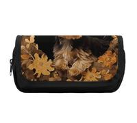 RTFGHJS Double Layer Pencil Case with Front Pocket - Yorkshire Terrier in The Cave Large Capacity Pen Organizer Aesthetic Holder Box Storage Bag for Office Supplies, Art Pencils, Makeup Brushes