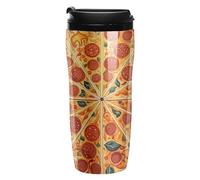 RTFGHJS Double Wall Vacuum Coffee Cup - A Full Pizza Reusable Plastic Travel Mug with Lid, 350ml Insulated Tumbler for Hot & Cold Drinks, Portable Coffee Mug for Car Office Use